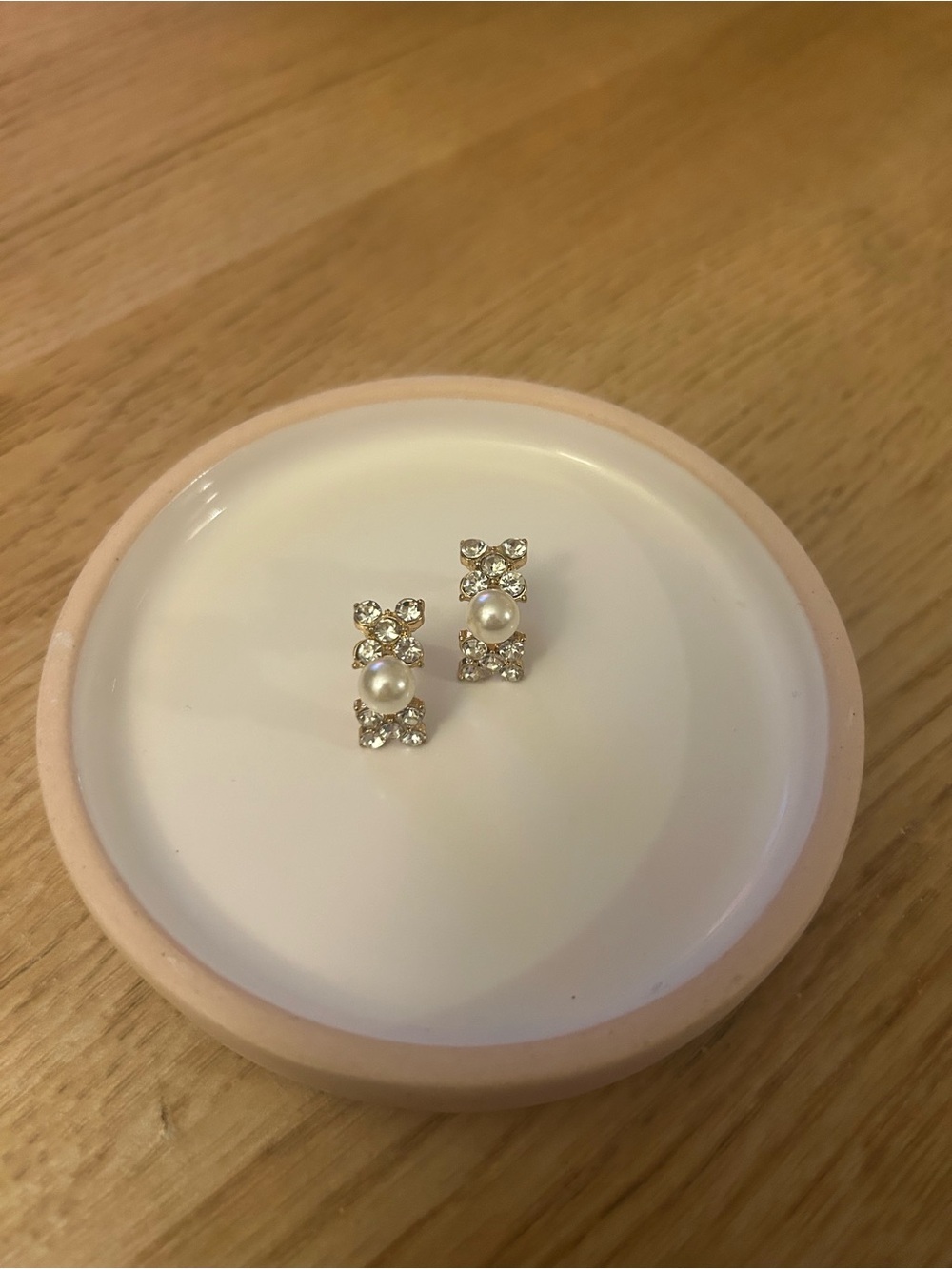 Pearl & Crystal Accent Stud Earrings - Gold Tone